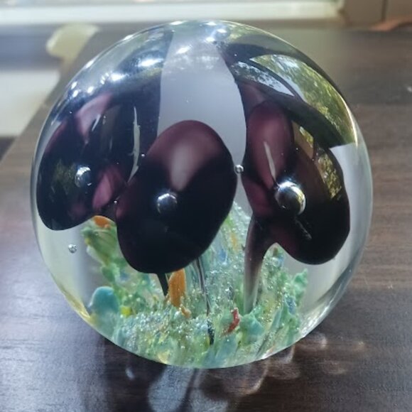 Rare Murano Vtg Paperweight; Burgundy Trumpet Flowers w/ Controlled Bubbles - Picture 3 of 6